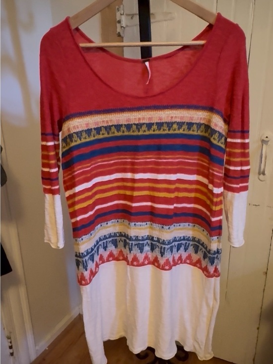 Free People Tops - Free People Red Multicolor Striped Scoop-Neck Tunic